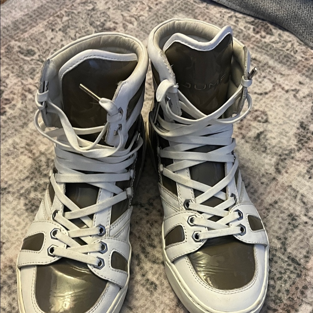 Taboo White and Brown High-Top Lace-Up Sneakers